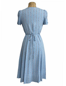 Soft Blue Fading Floral Vines Retro Style Rita Dress