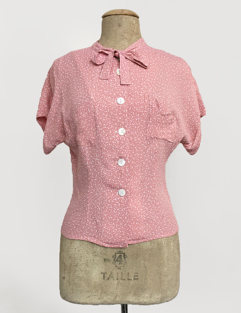 Sweet Pink Pixie Dot Vintage Style Amanda Tie Blouse