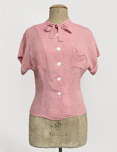 Sweet Pink Pixie Dot Vintage Style Amanda Tie Blouse