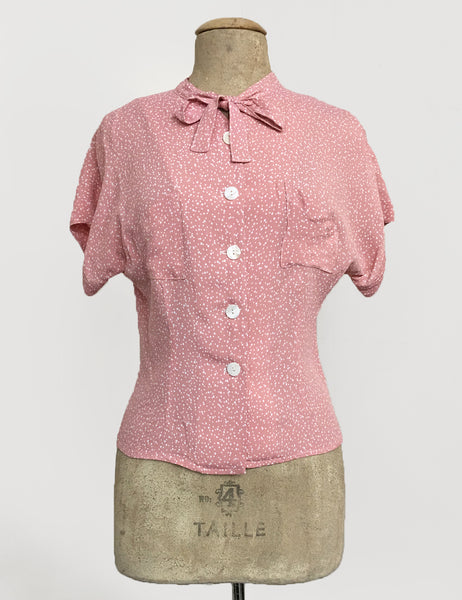 Sweet Pink Pixie Dot Vintage Style Amanda Tie Blouse