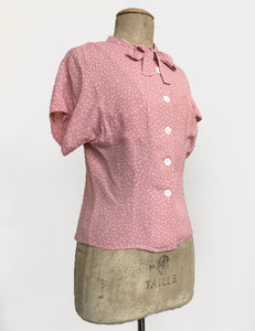 Sweet Pink Pixie Dot Vintage Style Amanda Tie Blouse