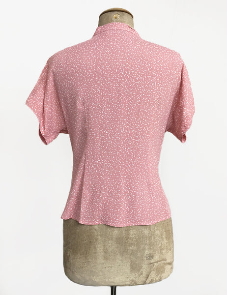 Sweet Pink Pixie Dot Vintage Style Amanda Tie Blouse