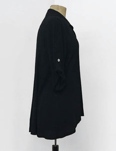 Solid Black Button Up Collared Hi-Low Blouse - FINAL SALE