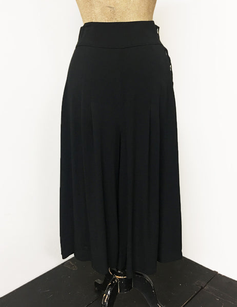 Solid Black Retro High Waisted Wide Leg Culottes
