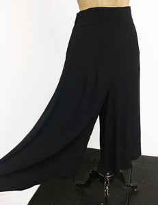 Solid Black Retro High Waisted Wide Leg Culottes