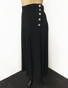 Solid Black Retro High Waisted Wide Leg Culottes