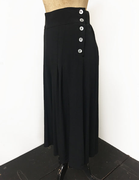 Solid Black Retro High Waisted Wide Leg Culottes