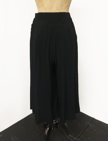 Solid Black Retro High Waisted Wide Leg Culottes