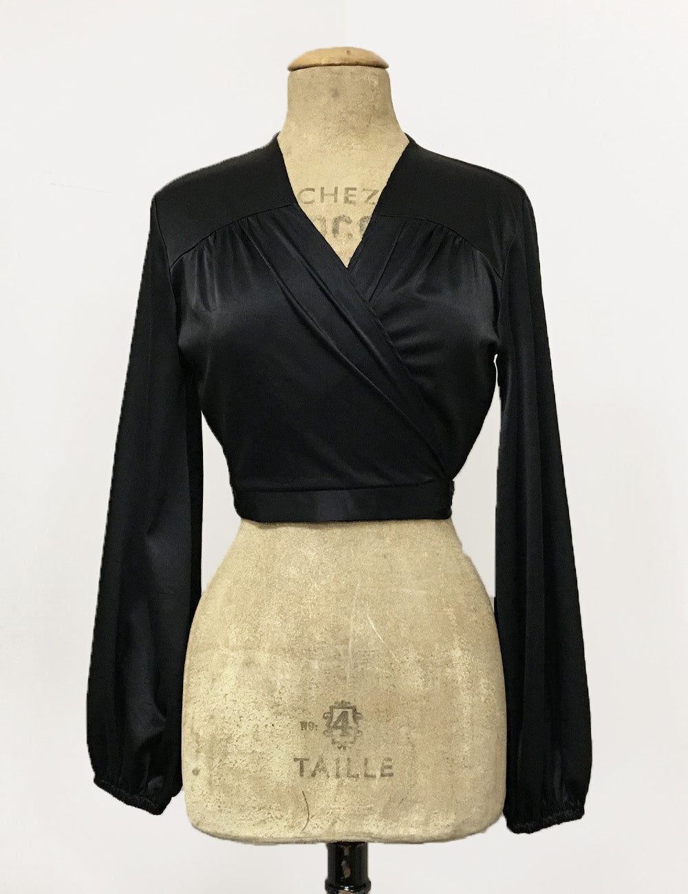 Black Satin Babaloo Vintage Inspired Wrap Crop Top