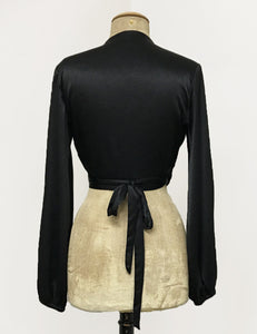Black Satin Babaloo Vintage Inspired Wrap Crop Top