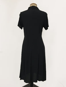 Solid Black Contrast Buttons Short Sleeve Vintage Day Dress - FINAL SALE