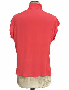 Solid Coral Pink 1930s Button Up Tea Timer Top