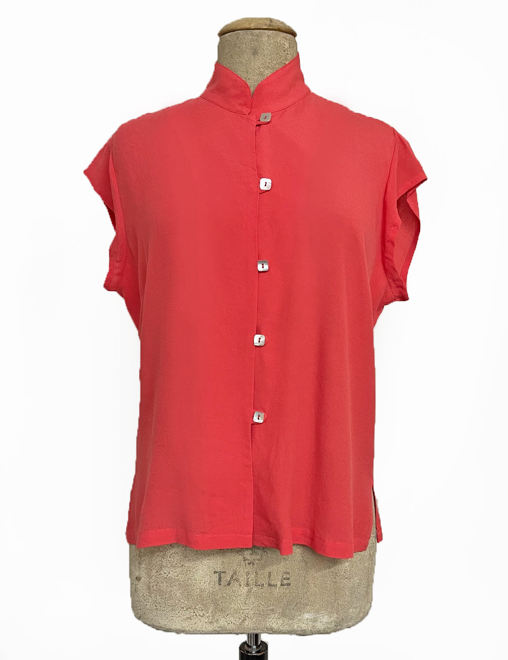Solid Coral Pink 1930s Button Up Tea Timer Top