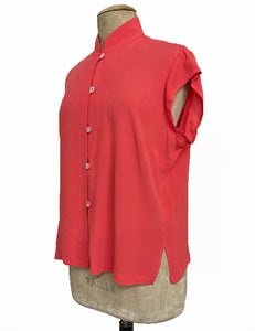 Solid Coral Pink 1930s Button Up Tea Timer Top
