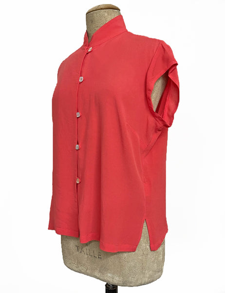 Solid Coral Pink 1930s Button Up Tea Timer Top