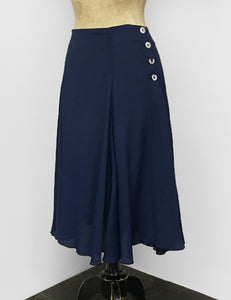 Navy Blue Rayon Crepe Venice Beach Balboa Circle Swing Skirt