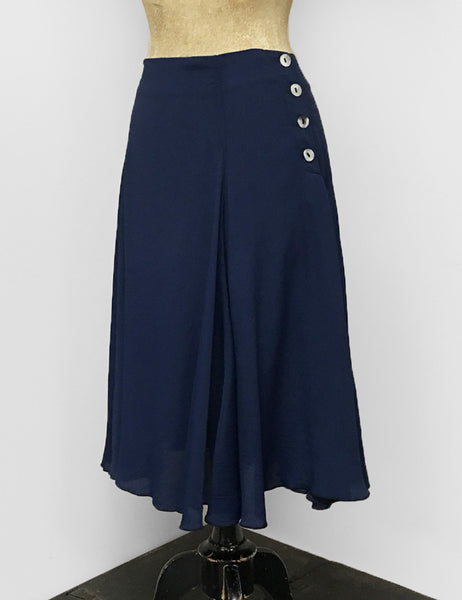 Navy Blue Rayon Crepe Venice Beach Balboa Circle Swing Skirt