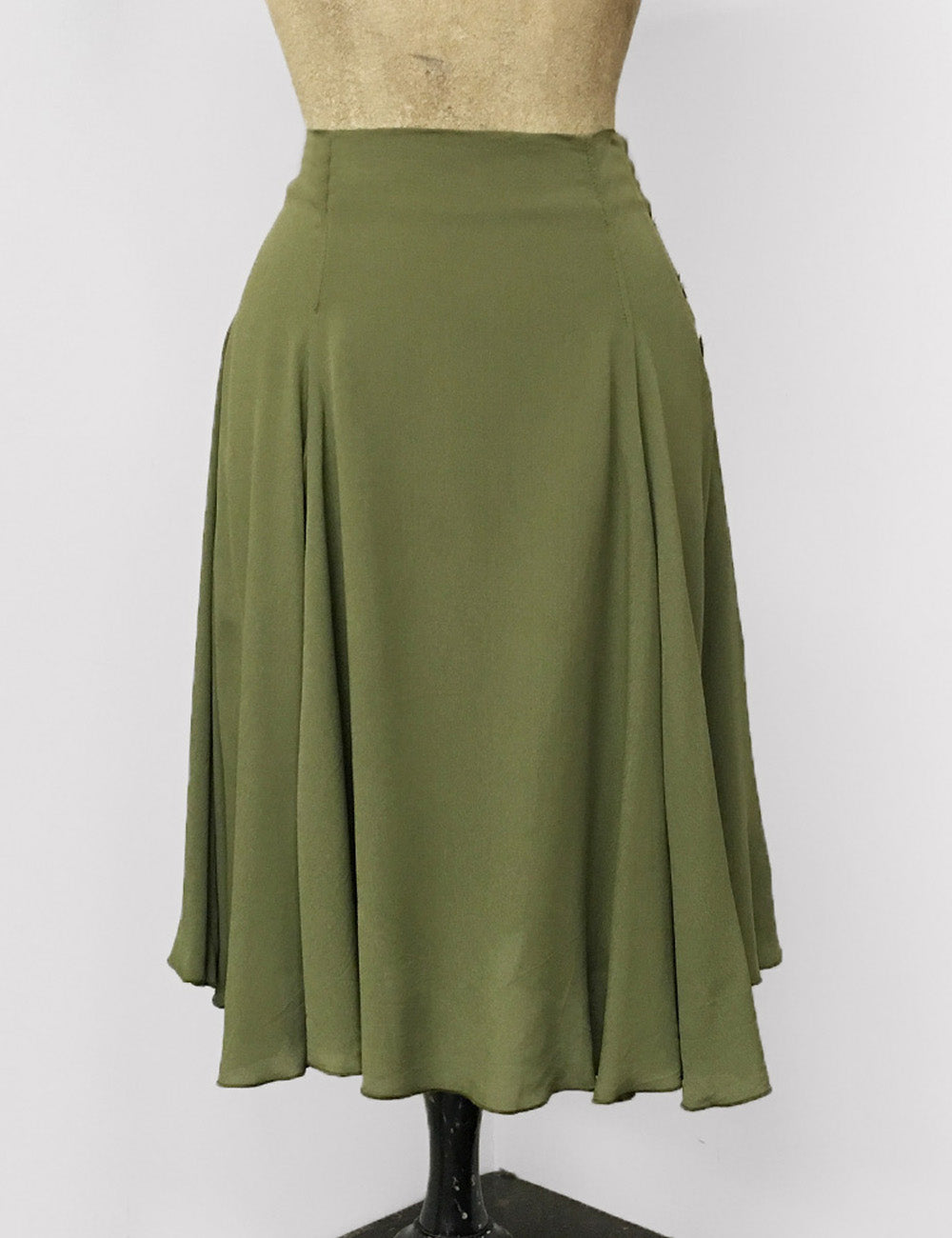 Olive Green Rayon Crepe Venice Beach Balboa Circle Swing Skirt