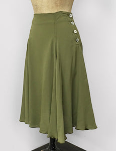 Olive Green Rayon Crepe Venice Beach Balboa Circle Swing Skirt