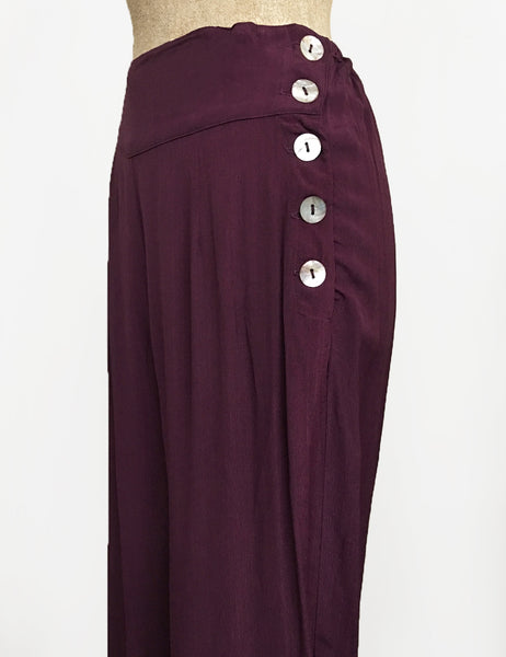 Solid Plum Retro 1940s Style High Waisted Palazzo Pants