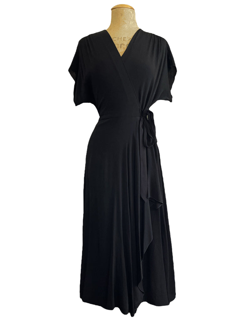 1940s Inspired Solid Black Cascade Wrap Dress – Loco Lindo