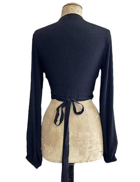 Solid Black Drama Sleeve Babaloo Cropped Wrap Top