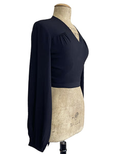 Solid Black Drama Sleeve Babaloo Cropped Wrap Top