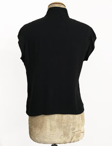 PREORDER - Solid Black 1930s Style Mandarin Collar Tea Timer Top