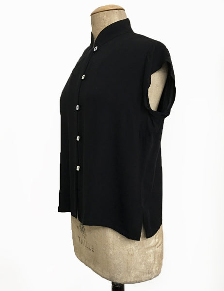 PREORDER - Solid Black 1930s Style Mandarin Collar Tea Timer Top
