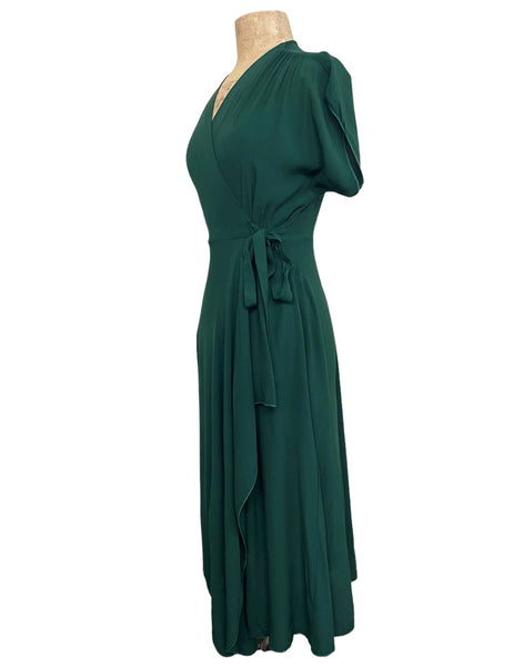 Evergreen 1940s Inspired Cascade Wrap Dress