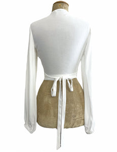 Solid White Drama Sleeve Babaloo Cropped Wrap Top