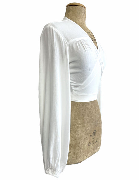 Solid White Drama Sleeve Babaloo Cropped Wrap Top