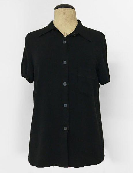 Solid Black Button Up Short Sleeve Camp Shirt - FINAL SALE