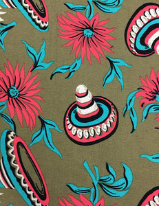 FINAL SALE - Olive Green Sombrero Print Maria Belted Sundress
