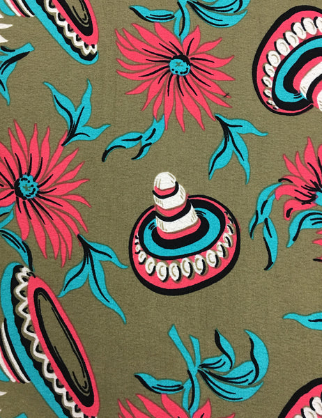 FINAL SALE - Olive Green Sombrero Print Maria Belted Sundress