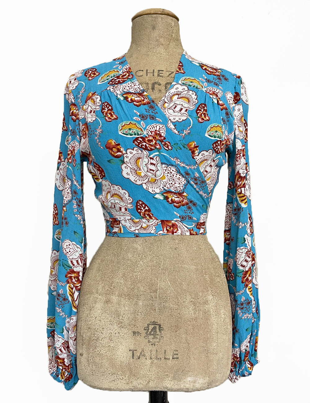 FINAL SALE - Blue Spanish Porcelain Babaloo Drama Sleeve Wrap Top
