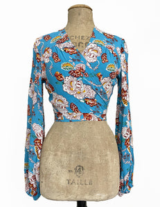 Blue Spanish Porcelain Babaloo Drama Sleeve Wrap Top