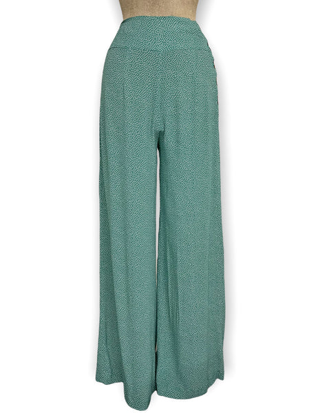 Spearmint Green Pixie Dot 1940s Style High Waisted Palazzo Pants