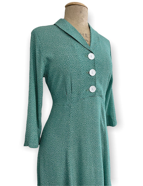 Spearmint Green Pixie Dot 1940s Sleeved Vintage Day Dress