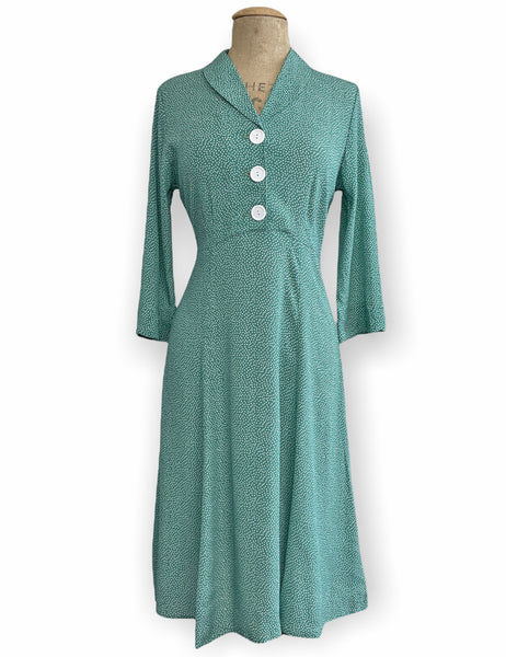 Spearmint Green Pixie Dot 1940s Sleeved Vintage Day Dress