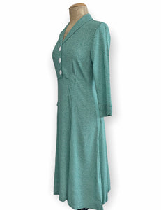 Spearmint Green Pixie Dot 1940s Sleeved Vintage Day Dress