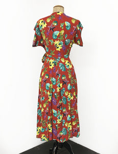 Doris Mayday for Loco Lindo - Rust Red Star of the Sea 1940s Cascade Wrap Dress