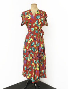 Doris Mayday for Loco Lindo - Rust Red Star of the Sea 1940s Cascade Wrap Dress