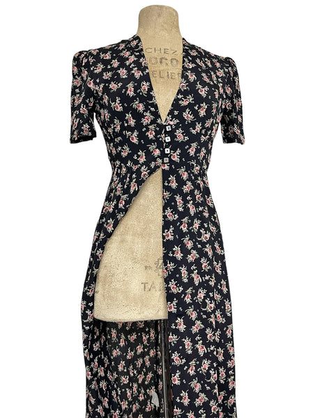 Sweet Corsage Floral 1930s Long Peignoir Harlow Robe