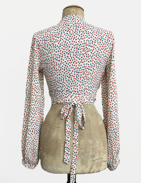 Sweet Leaves Balloon Sleeve Babaloo Crop Wrap Top