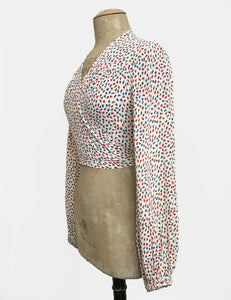 Sweet Leaves Balloon Sleeve Babaloo Crop Wrap Top