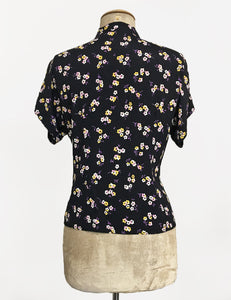 Black Delicate Floral Vintage Style Amanda Tie Blouse