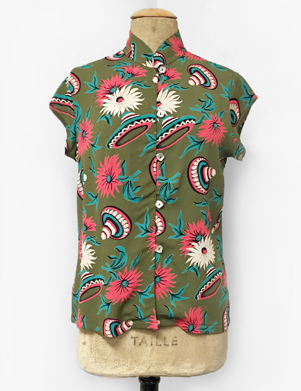 Olive Green Sombrero Print Tea Timer Top
