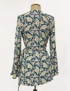 Teal Egyptian Fan Print Biba Wrap Top - FINAL SALE