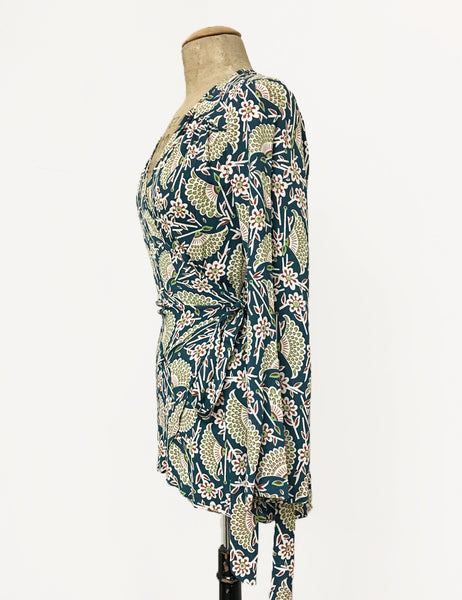 Teal Egyptian Fan Print Biba Wrap Top - FINAL SALE